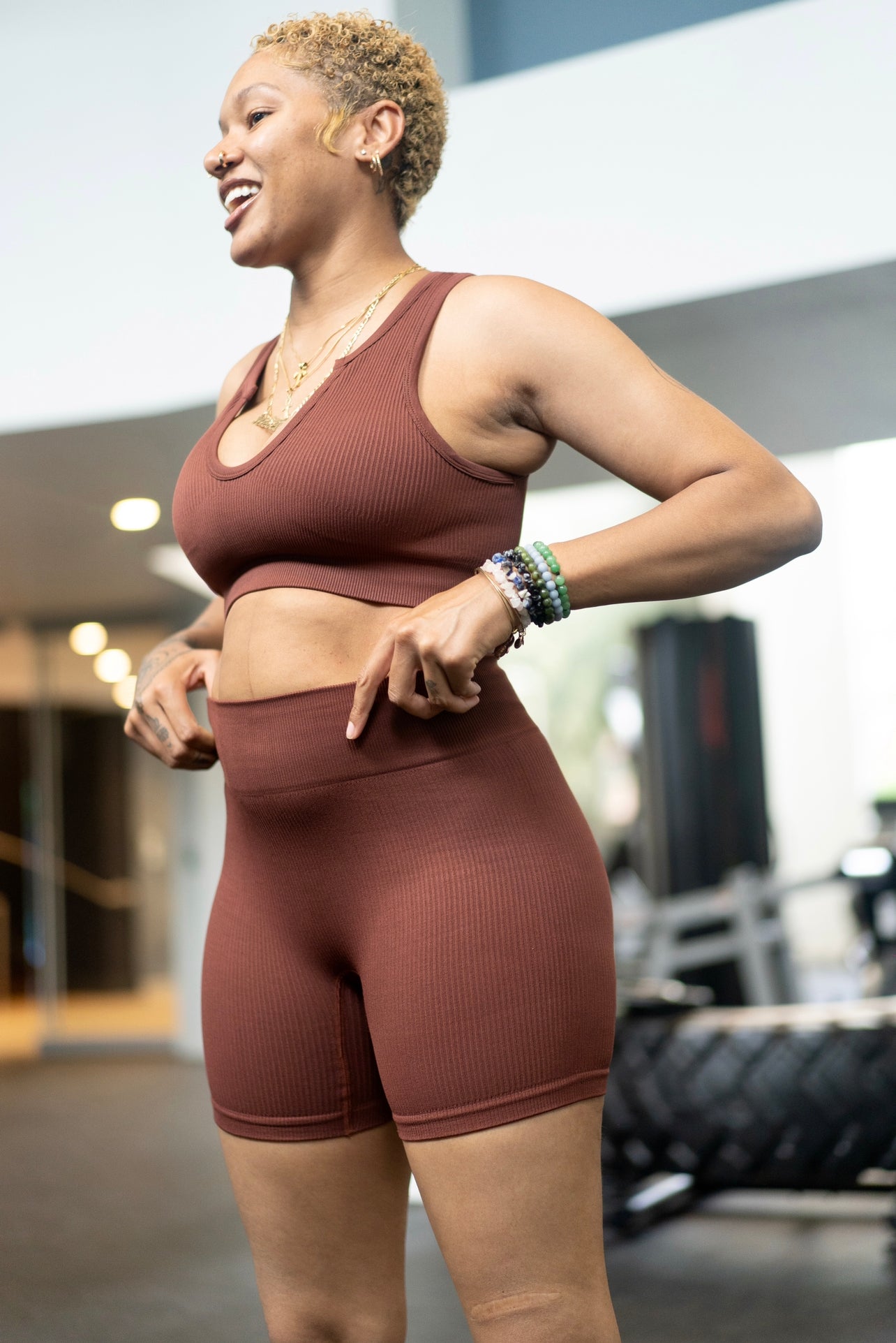 Mocha Ribbed Short Set